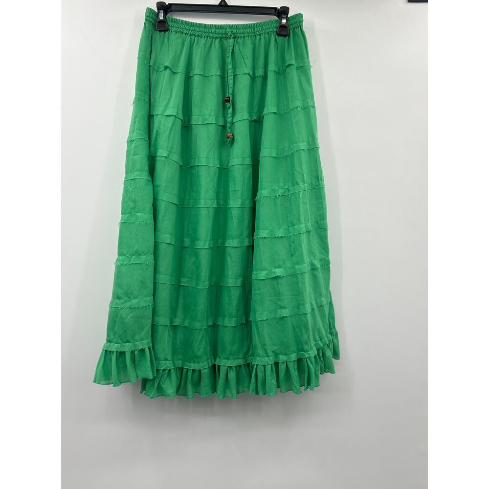 Mix Nouveau New York Green Tiered Maxi Skirt Size Large Boho Peasant Cottagecore